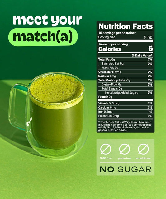 16oz reusable tin (xxl) plus 12oz and 160oz bag options and ready-to-mix matcha latte variants
