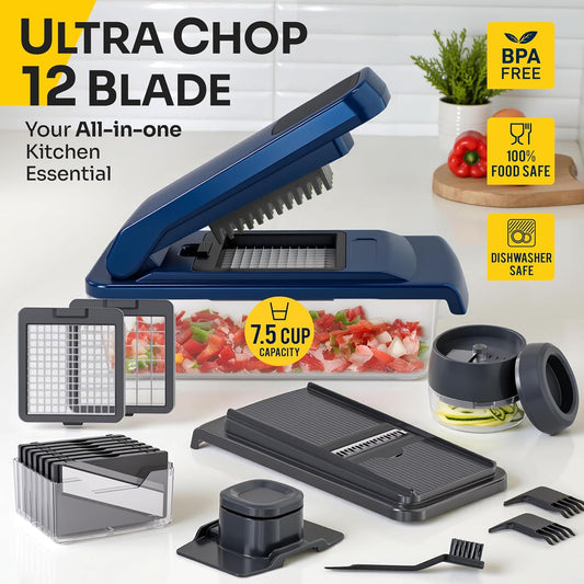 2 dicer blades, 4 slicer blades, and 3 grater blades (9 total blade options)