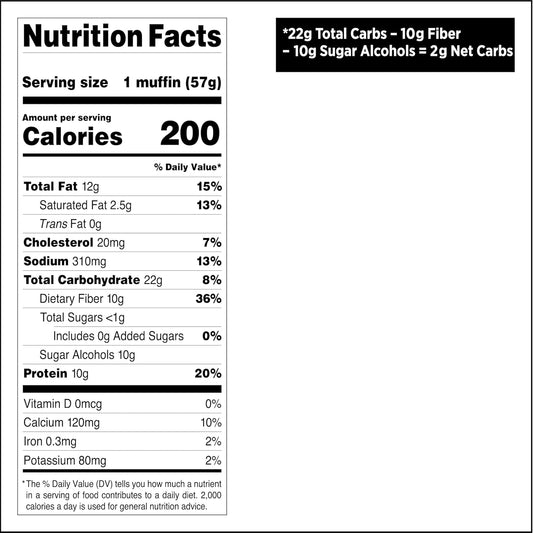 2g net carbs and less than 1g sugar per serving, sweetened with erythritol and sucralose