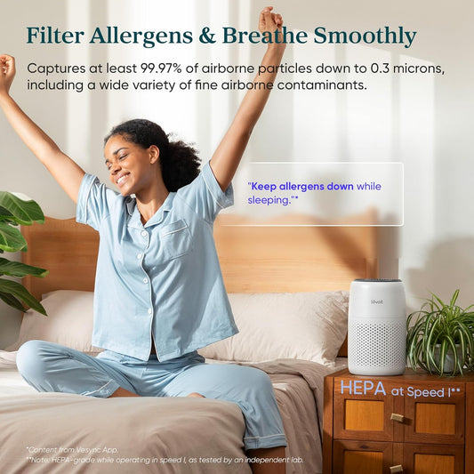 3-in-1 filtration system (pre-filter + main filter) capturing 0.1 micrometer particles
