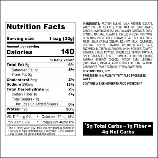 3g net carbs (4g total carbs minus fiber) per serving