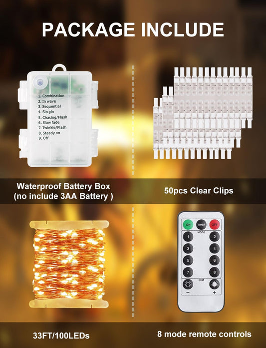 50 transparent photo clips pre-bundled with the lights