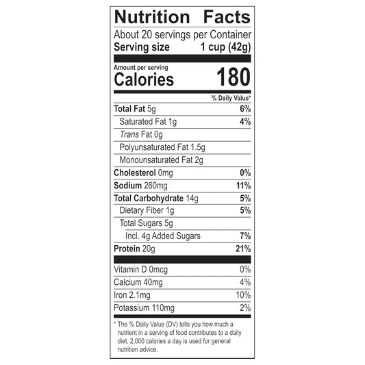 5g total sugar and 14g total carbs per serving, sweetened with stevia leaf extract