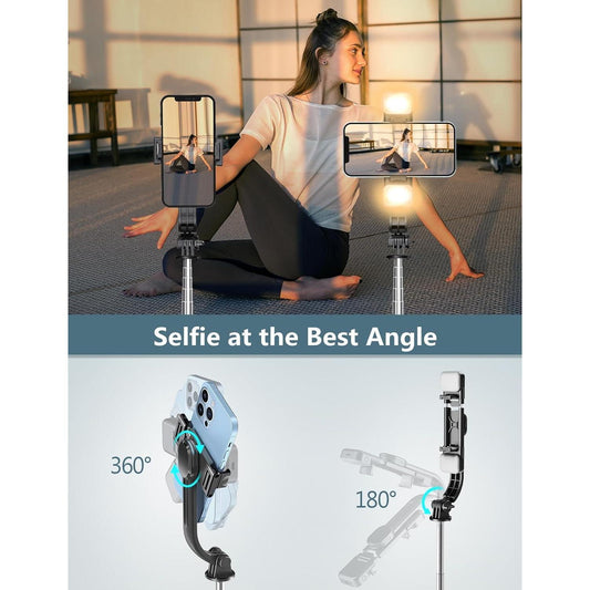 7-section telescopic pole extending to 44.9 inches (and 67-inch variant) with 180° tilt and 360° rotation