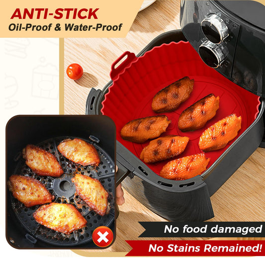 8-inch diameter x 2-inch height, fits 3.6qt to 6.8qt air fryers; 8.7-inch variant available for 5qt+ models
