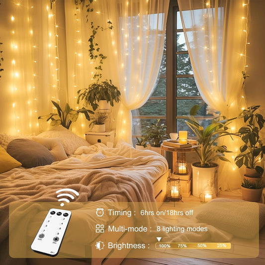 8 lighting modes including combination, twinkle, slow fade, and steady on