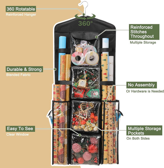 8 varied-size front pockets plus 2 large back pockets for total of 10 storage compartments