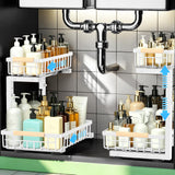 Under Sink Organizer 2 Pack Simple L-Shaped Pull Out Drawer, Clean Cabinet Storage for Small Spaces