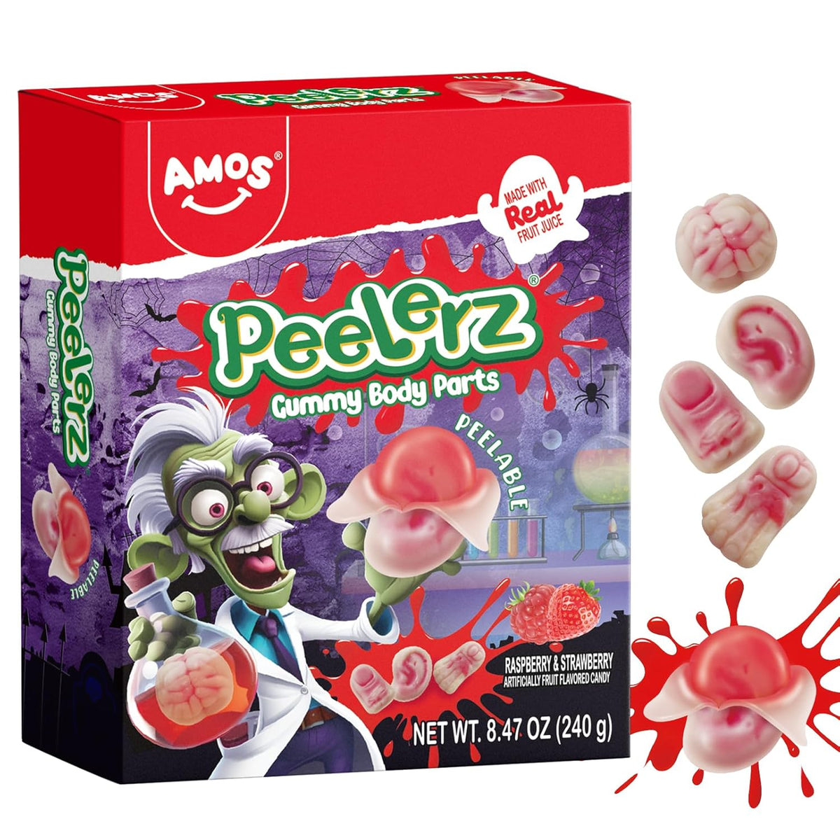 Amos Gummy Body Parts Candy – Kid-Friendly Halloween Snacks with No Mess Wrapping for Nursery Parties & Goody Bags
