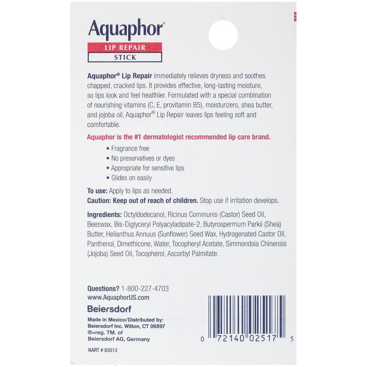 Aquaphor Lip Repair Stick with Jojoba Oil and Shea Butter – Bedtime Self-Care Ritual, Overnight Dry Lip Treatment 4-Pack