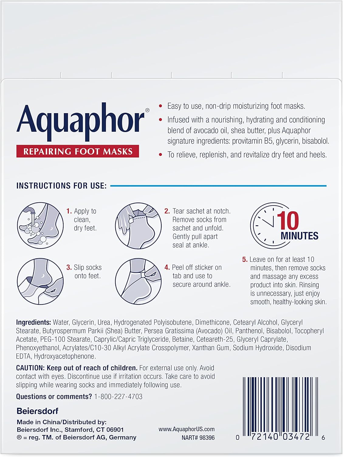 Aquaphor Repairing Foot Masks – Safe Foot Care Treatment for Kids and Sensitive Skin, Dermatologist-Tested Sock Masks with No Harsh Fragrance