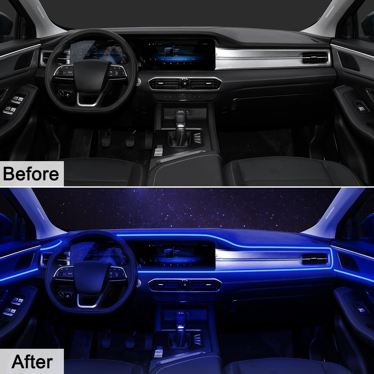 AuroraDrive 5 in 1 RGB Car Interior Ambient Lighting – Low-Heat Waterproof LED Kit Safe Around Kids in Backseat