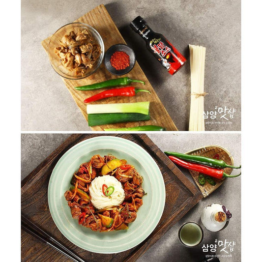 authentic korean-made buldak hot sauce formula based on the signature roasted chicken noodle flavor