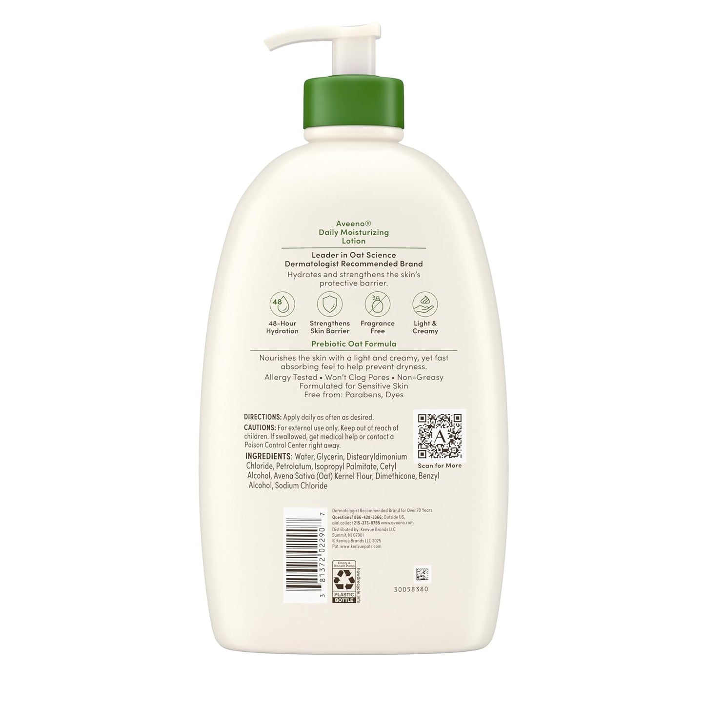 Aveeno Daily Moisturizing Lotion – Allergy-Tested Sensitive Skin Care Safe for Babies, Kids, and the Whole Family, 33 fl oz