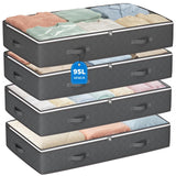 Budding Joy Under Bed Storage Bins 4 Pack Grey, Soft-Edge Toy and Bedding Organizer for Children Bedroom and Nursery Closet