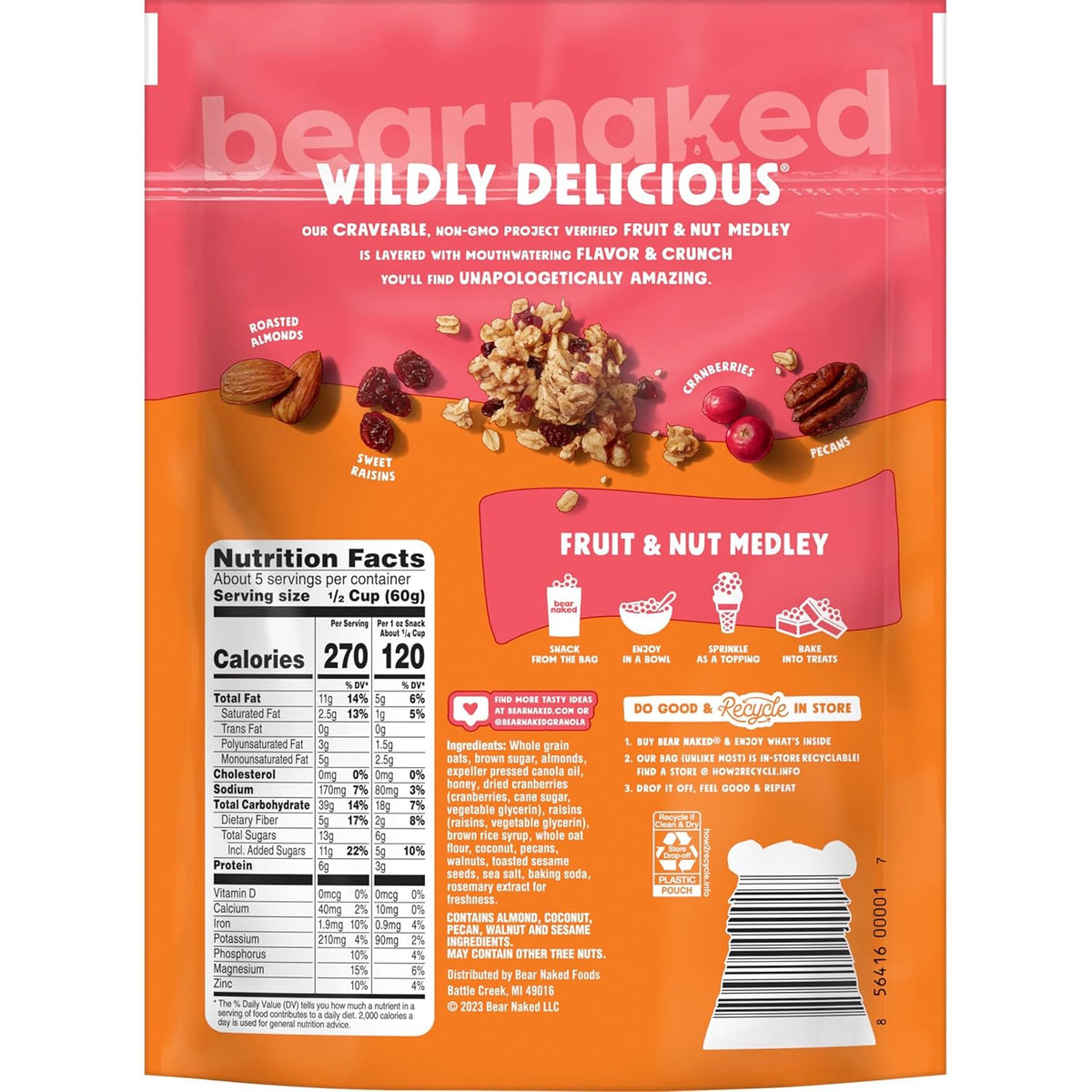 Bear Naked Fruit and Nut Granola – Wholesome Lunchbox Add-In for Older Kids in Nut-Permitted Schools, 12oz Bag