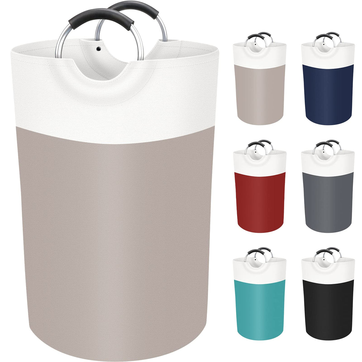 BlissTotes 75L Laundry Basket, Freestanding Laundry Hamper, Collapsible Dirty Clothes Hamper, Waterproof Fabric with Foam Protected Aluminum Handles for College, Dorm, Family (Brown)