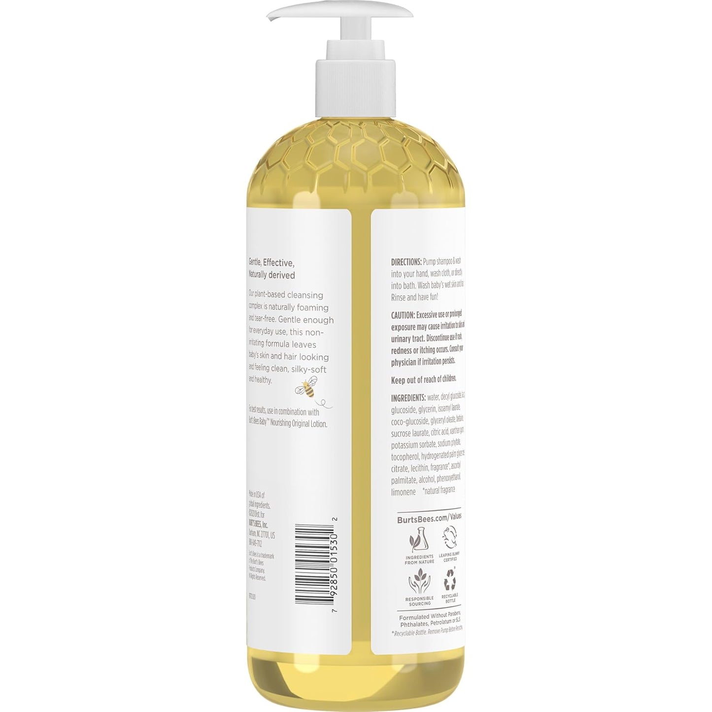 Burt's Bees Baby Shampoo & Wash – Tear-Free 2-in-1 for Sensitive Kids' Skin, 21 oz Pump Bottle