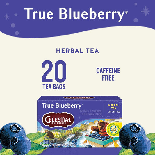 caffeine-free herbal blend of hibiscus, rosehips, orange peel, natural blueberry flavor, blackberry leaves, wild blueberries, and blueberry leaves