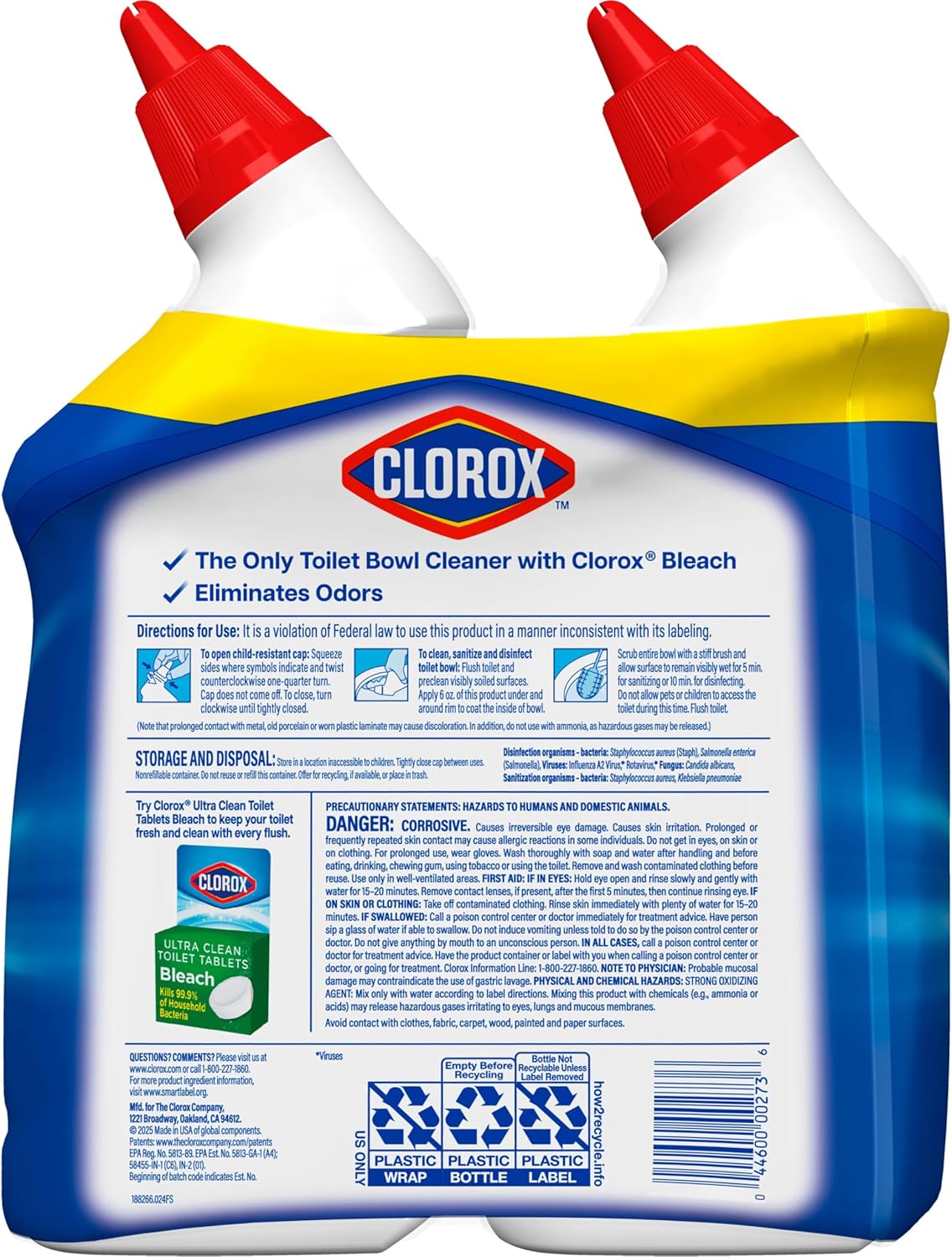 Clorox Bleach Toilet Bowl Gel Rain Clean, 99.9% Germ-Kill Disinfectant for Worry-Free Bathroom Sanitizing