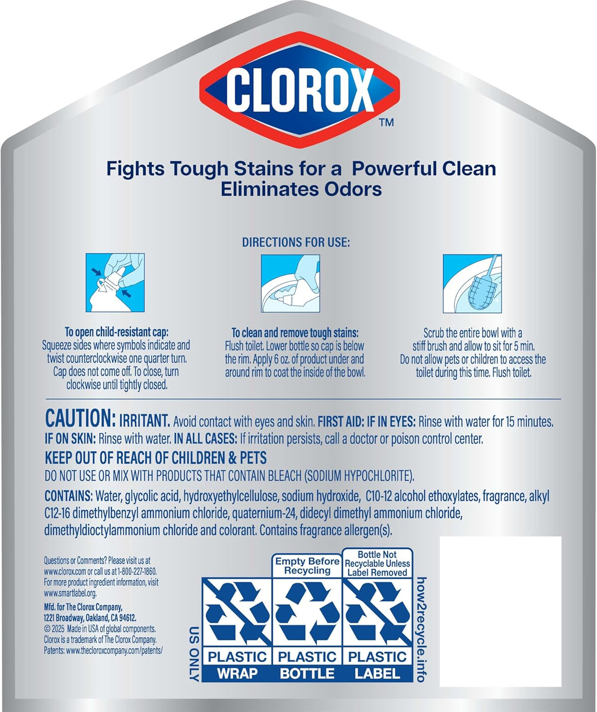 Clorox Toilet Bowl Cleaner Arctic Clean for Multitasking Parents, Fast-Acting Hard Water Stain Remover