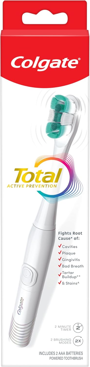 Colgate Total Battery Powered Electric Toothbrush – Thoughtful Birthday Gift for Mom, Soft Bristle Daily Cleaning with Built-In Timer