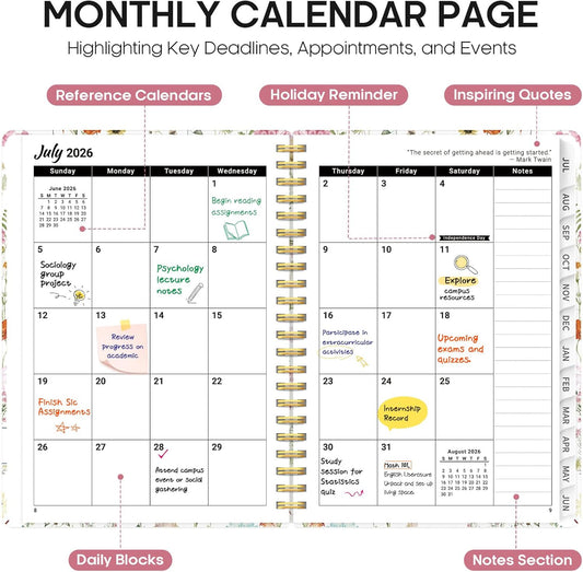 combined monthly and weekly calendar layouts with dedicated areas for tasks, goals, and assignments