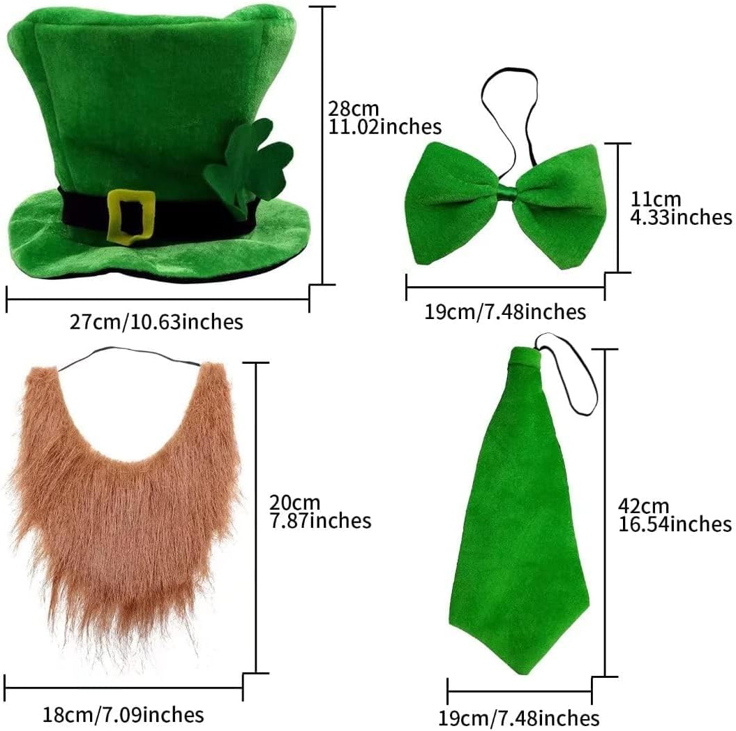 CreepyParty St. Patrick's Day Costume Set – Lightweight Outdoor Party Outfit for Parades and Pub Crawls, 4-Piece Accessory Kit