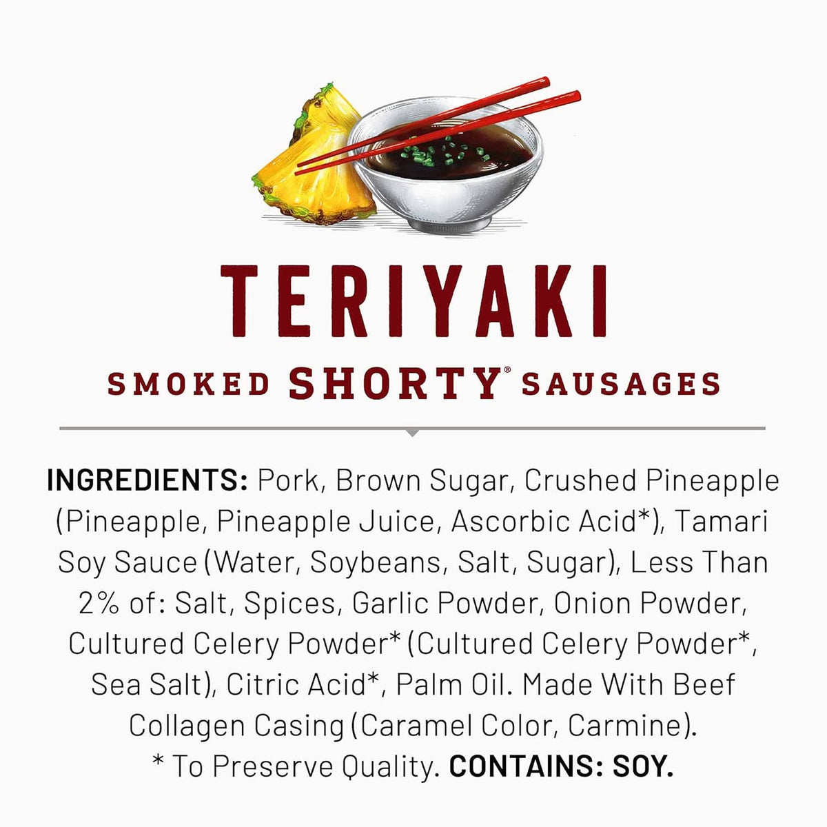 Duke's Pork Teriyaki Smoked Shorty Sausages – No-Refrigeration Camp Snack with 7g Protein, 5 oz Resealable Bag
