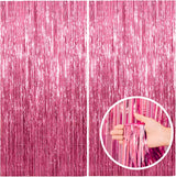 Pink Tinsel Fringe Curtain – Aesthetic Living Room Wall Decor for Cozy Home Party Corner