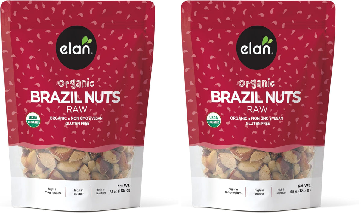Elan Organic Raw Brazil Nuts, 6.5 oz, Whole Nuts, No Shell, Non-GMO, Vegan, Gluten-Free, Kosher, Healthy Snacks (Pack of 2)
