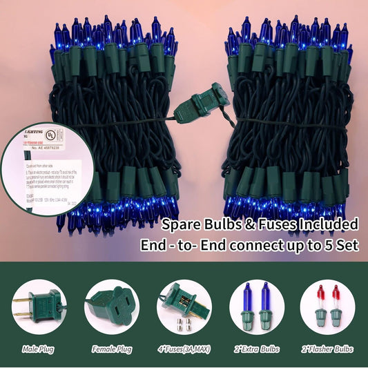 end-to-end connectable plug supporting up to 5 linked sets / 500 total lights