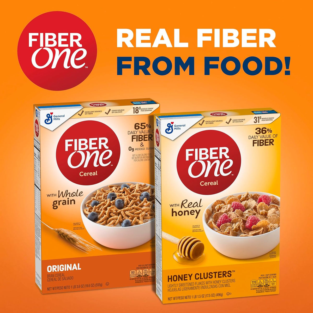 Fiber One Honey Clusters Cereal – Portable Pantry Staple, Resealable Box for Road Trips and Outdoor Kitchens