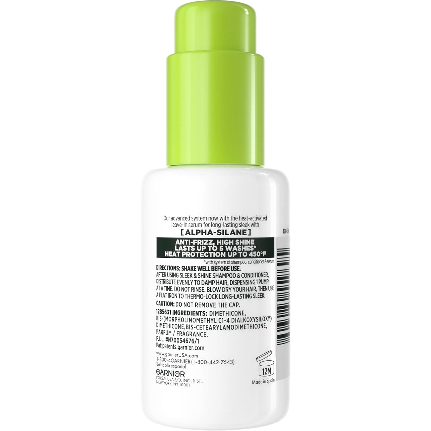 Garnier Fructis Sleek and Shine Sleek and Stay Hair Serum – Clean Free-From Formula for Health-Conscious Stylers, Heat Protectant