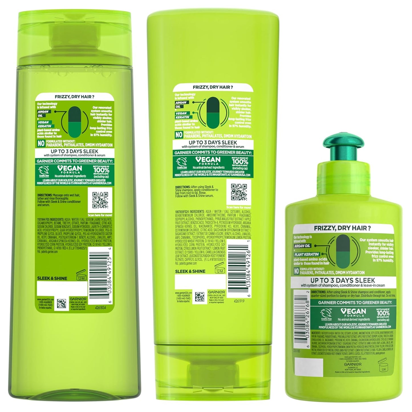 Garnier Fructis Sleek & Shine 3-Piece Hair Gift Set – Thoughtful Birthday Present for Women with Frizzy Hair, Argan Oil Smoothing Kit