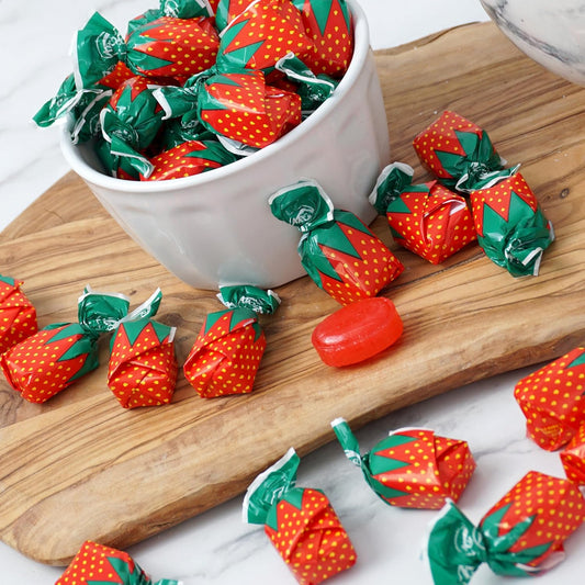 hard candy shell with a chewy strawberry-flavored center for a two-texture bite