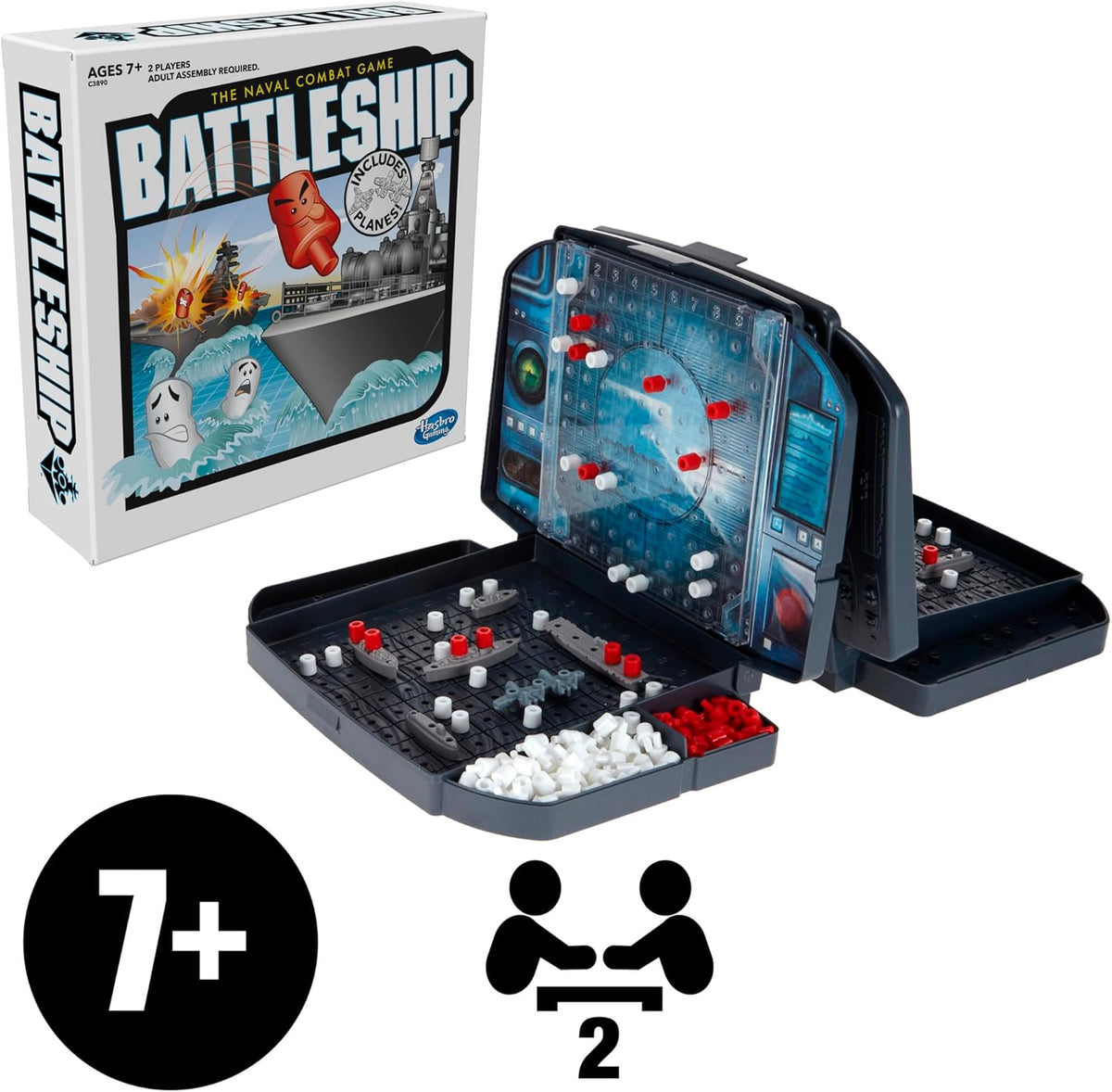 Hasbro Gaming Battleship with Planes Kids Strategy Board Game Ages 7 and Up, Built-In Storage for Ships Planes and Pegs to Prevent Lost Pieces in Playroom