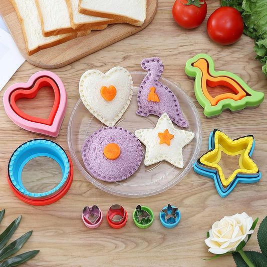 heart, star, dinosaur, and circle shape variety for creative meal presentation