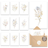 AUDREE Wildflower Writing Cards 50 Pack – Clean Design Blank Notes for Simple, Thoughtful Messaging, Envelopes Included