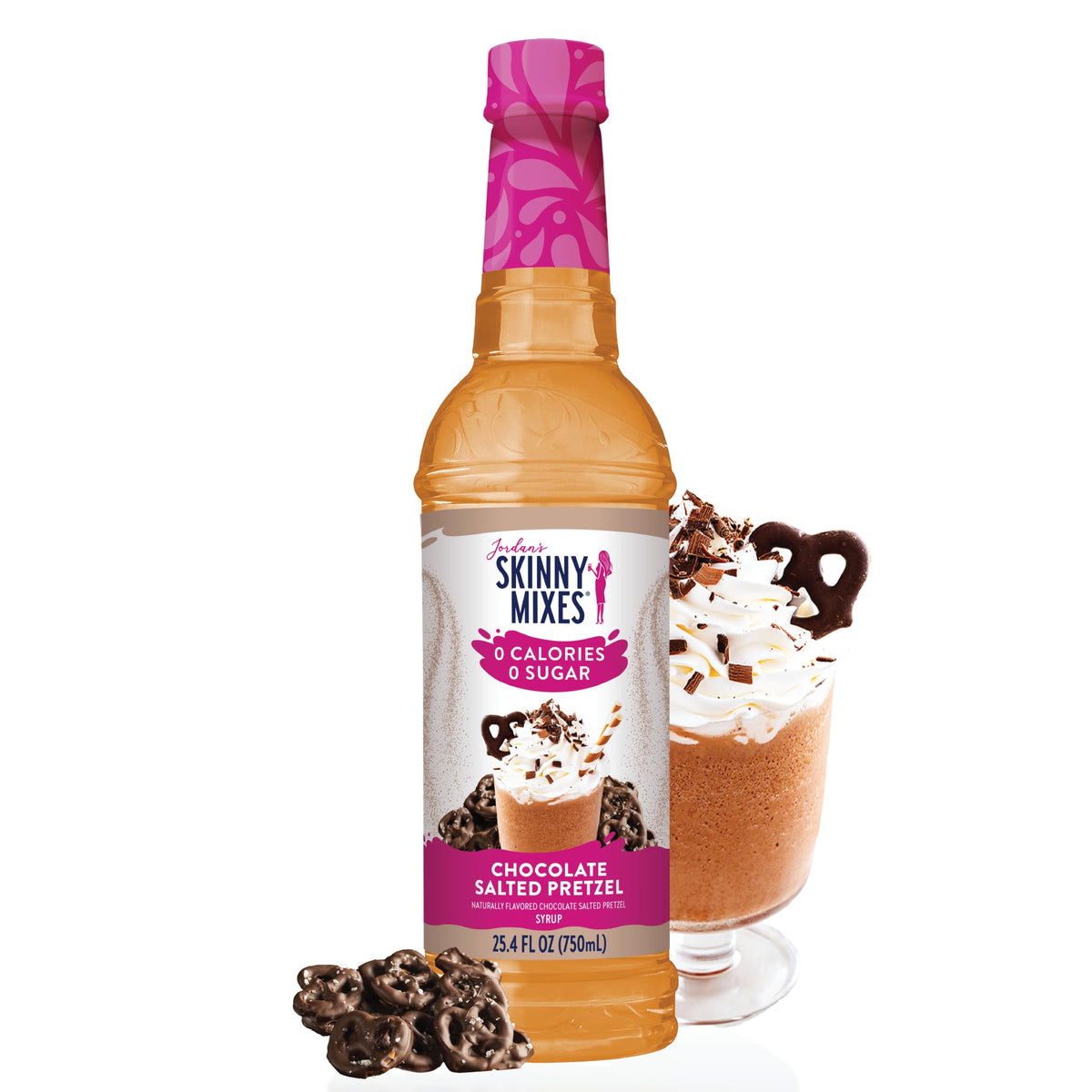 Jordan's Skinny Mixes Syrups Sugar Free Coffee Syrup, Chocolate Covered Pretzel Syrup Flavor, Zero Calorie Flavoring for Latte, Protein Shake, Cocktail & More, Gluten Free, Keto Friendly, 25.4 Fl Oz, 1 Pack