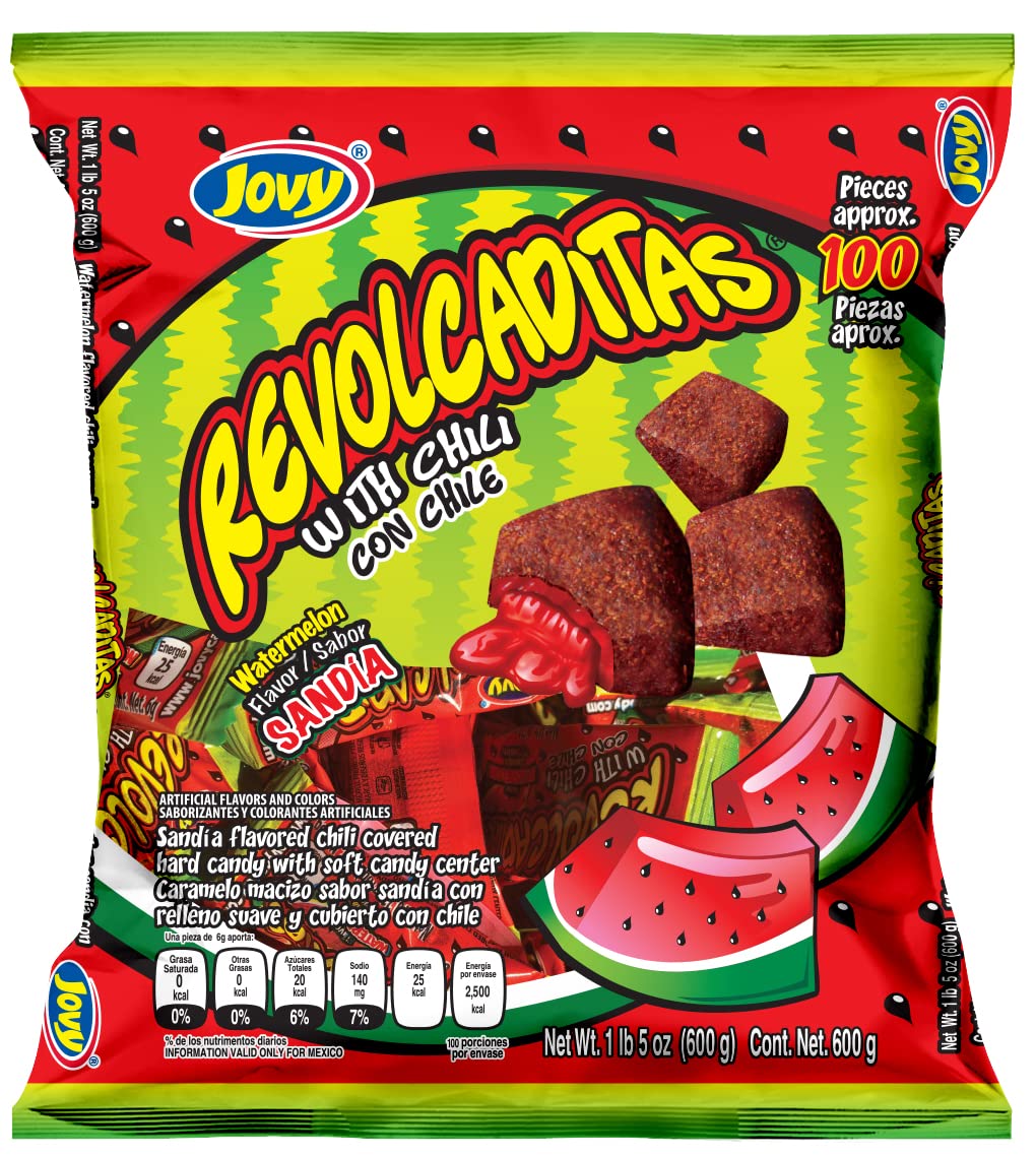 Jovy Revolcaditas Sandia Watermelon Flavor with Chili | Mexican Candy | 100 piece Bag (Pack of 3)