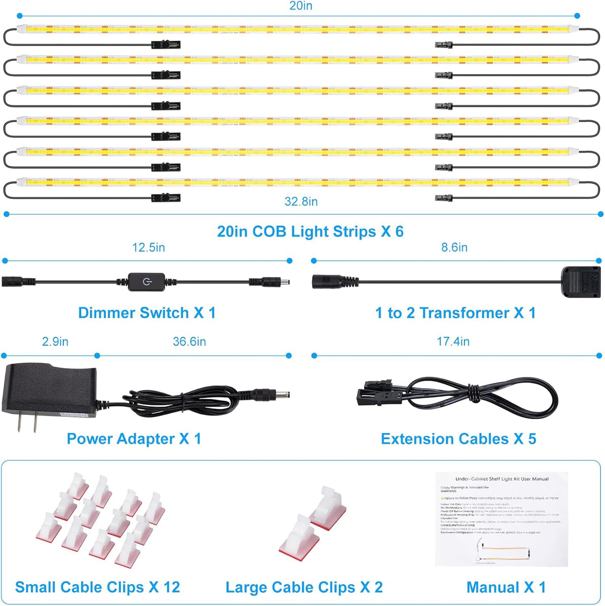 JUSJUBR 1800-Lumen Cabinet Lights for Pantry Organization, High-Output Strip Lighting for Quick Ingredient Lookup