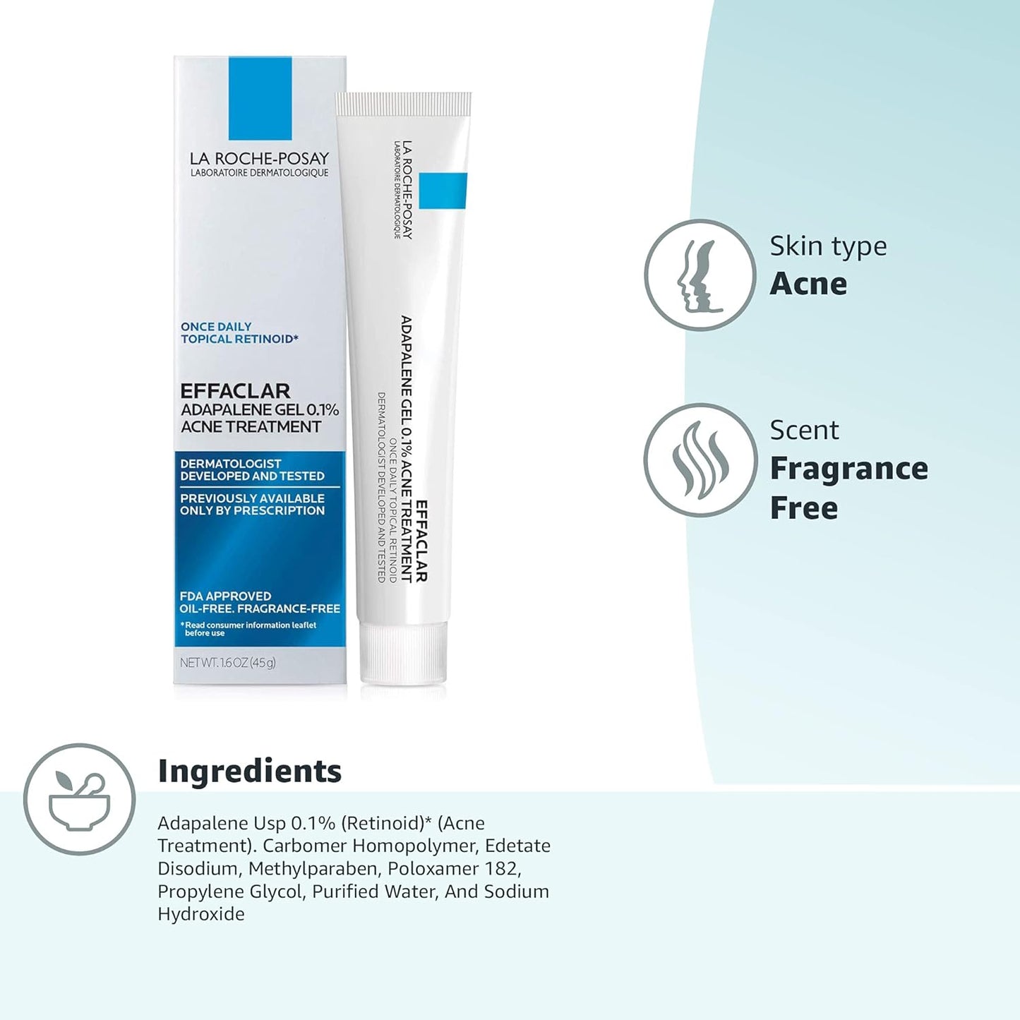 La Roche-Posay Adapalene Gel 0.1% – Dermatologist-Developed Retinoid Treatment with Premium Packaging