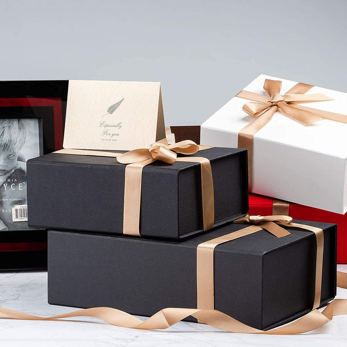 LIFELUM Luxury Magnetic Gift Box with Champagne Ribbon – High-End Bridal and Wedding Presentation Packaging