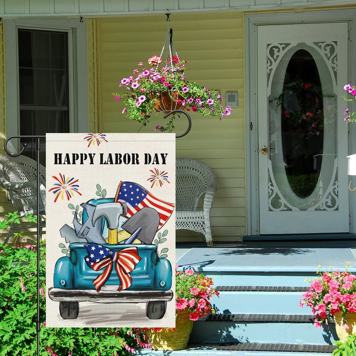 Louise Maelys Happy Labor Day Garden Flag 12x18 Double Sided Vertical, Weatherproof Spun Polyester Yard Banner for Patio Deck and Outdoor Entertaining