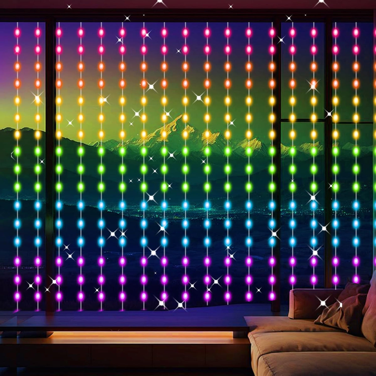 LuminVue RGB Curtain Lights – Outdoor Garden Party Lighting with Music Sync, USB Powered Weatherproof 8x6ft