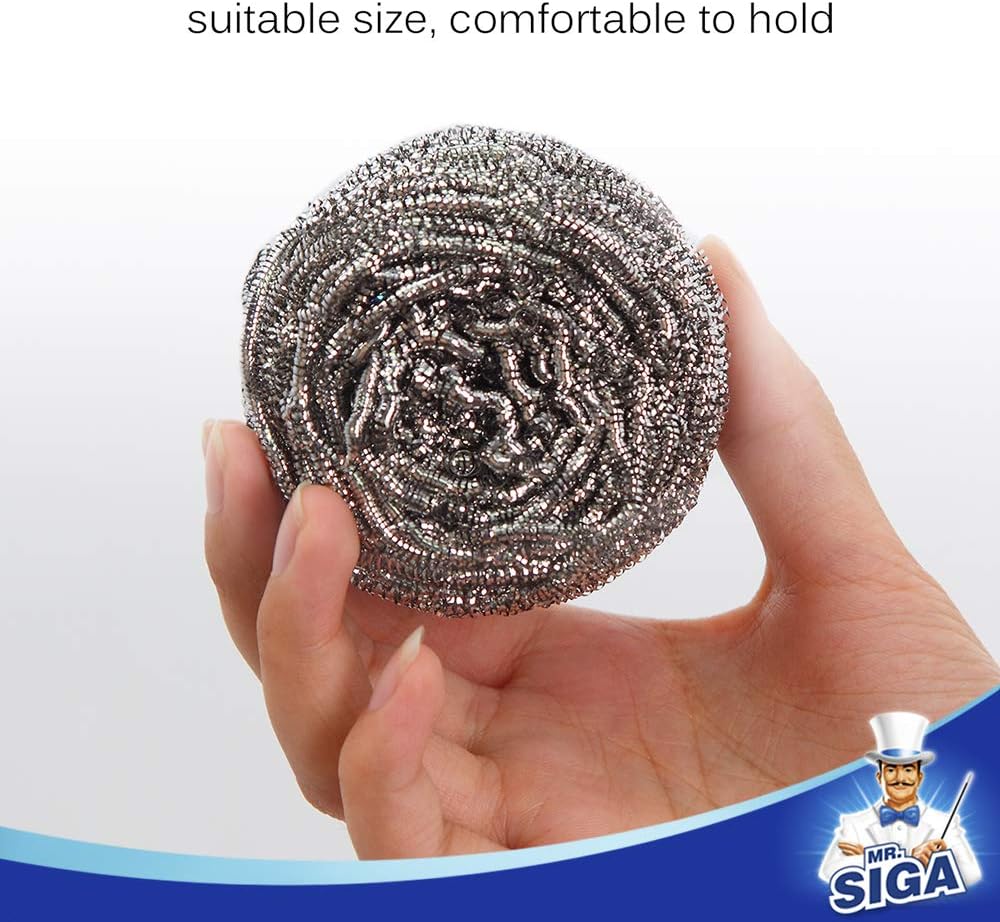 MR.SIGA Stainless Steel Scourer – Time-Saving Kitchen Scrubber for Busy Home Cooks, Bulk 6 Pack