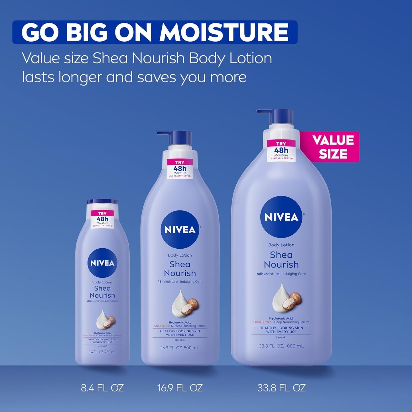 NIVEA Shea Nourish Body Lotion with Hyaluronic Acid for Dry Skin – 48-Hour Hydration Ritual After Every Shower, 33.8 Fl Oz Pump