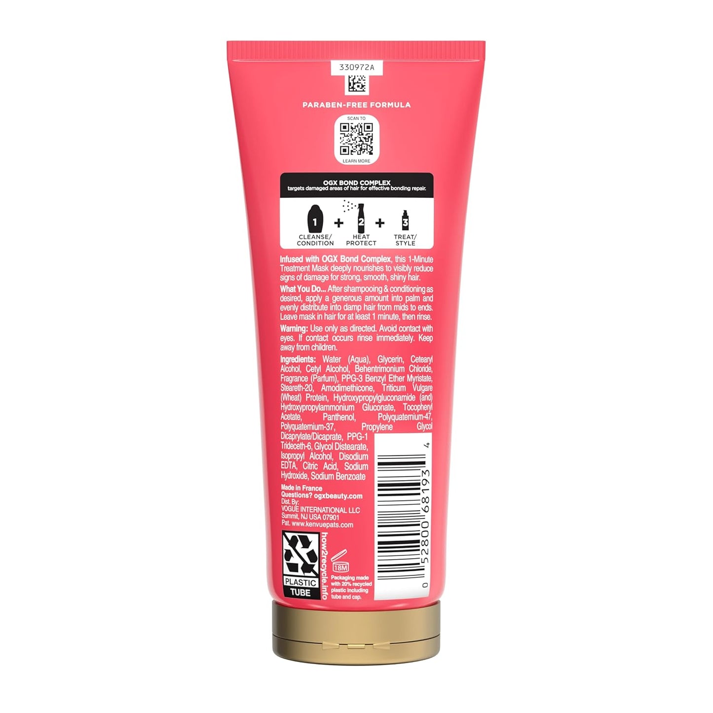 OGX Bond Protein Repair 1-Minute Treatment Mask – Quick Shower Repair for Busy Professionals at Home