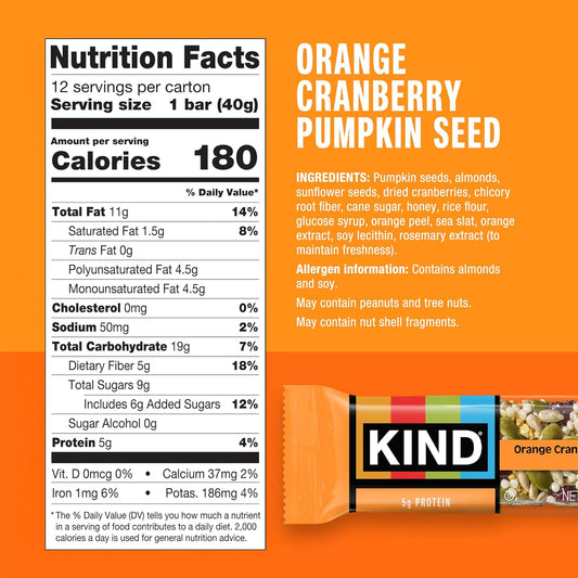 orange cranberry pumpkin seed flavor combining citrus zest, tart cranberries, pumpkin seeds, sunflower seeds, and almonds
